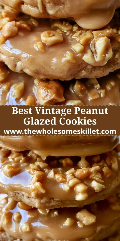 A tall stack of peanut glazed oatmeal cookies featuring a golden-brown oat base and a thick, shiny peanut glaze topped with chopped nuts.
