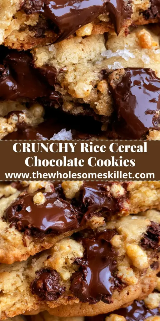 Chocolate Chip Cookies with Brown Butter and Toasted Puffed Rice 4 A tall stack of warm chocolate chip cookies with visible puffed rice and large pools of melted chocolate. (chocolate chip cookies)