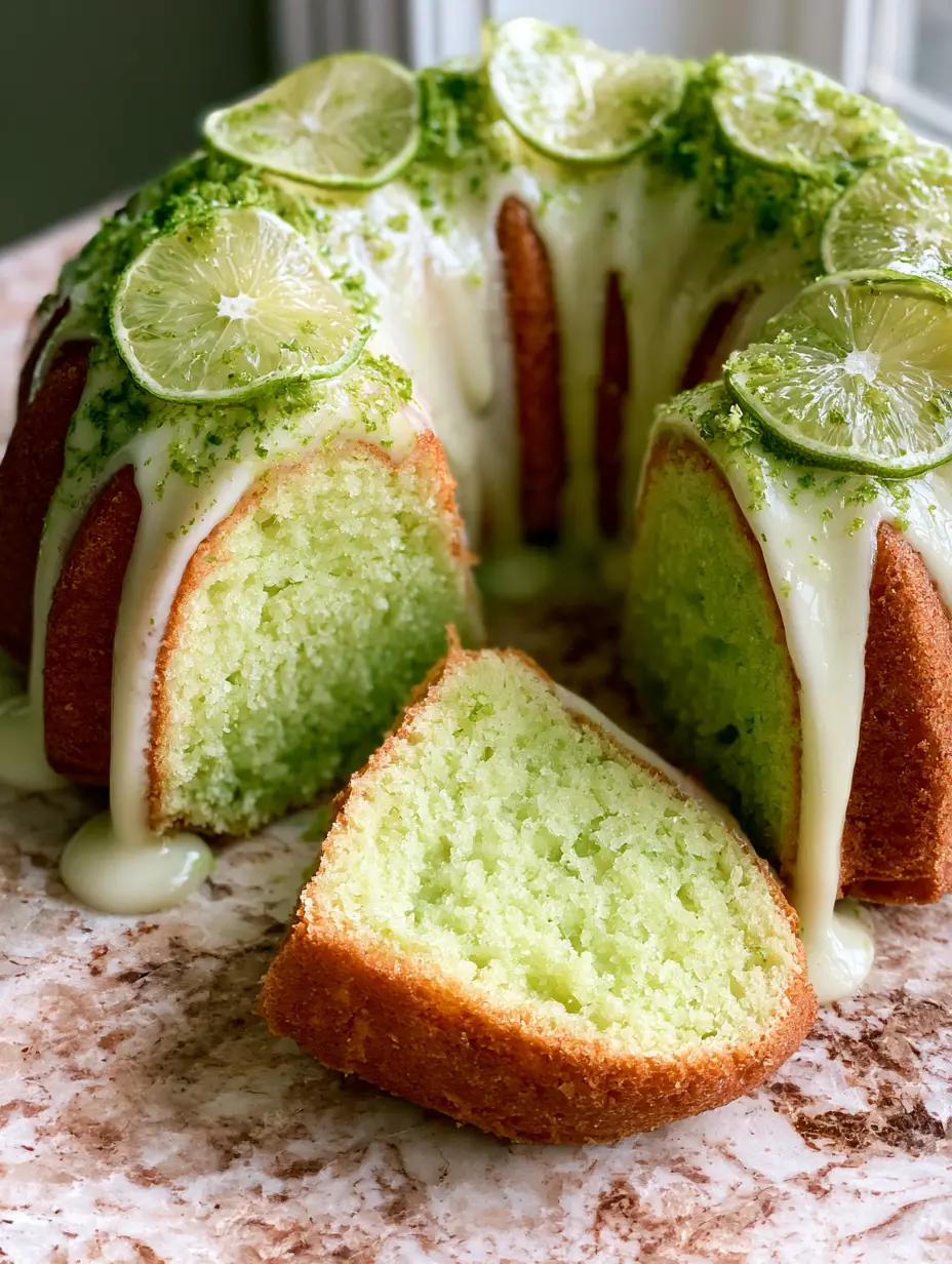 Key Lime Bundt Cake: The Ultimate Moist and Zesty Tropical Dessert 3 Close-up of a golden-brown Key Lime Bundt Cake showing the thick opaque white glaze and vibrant green zest. (key lime bundt cake)