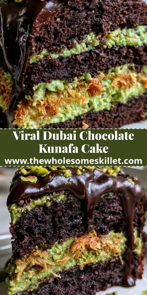 Pistachio Kunafa Chocolate Cake: The Ultimate Dubai-Inspired Dessert 4 A tall slice of pistachio kunafa chocolate cake featuring vibrant green filling and dark ganache drips. (pistachio kunafa chocolate cake)