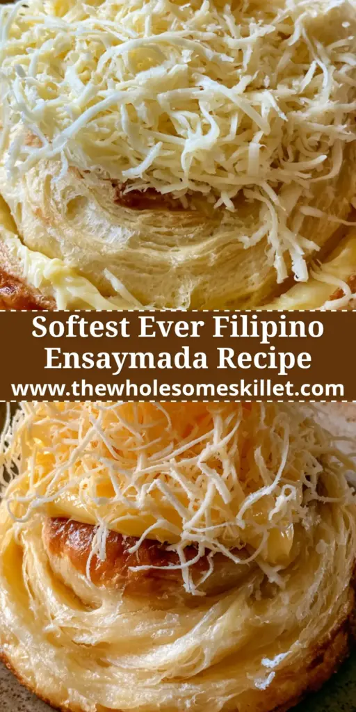 A close-up shot of a single Filipino Ensaymada with a spiraled brioche bun, yellow buttercream, and a towering mountain of grated cheese. (filipino ensaymada)