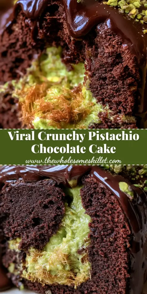 Pistachio Chocolate Loaf Cake with Crispy Kunafa Filling 4 A thick slice of pistachio chocolate loaf cake showing the neon green crispy filling and glossy ganache drips.