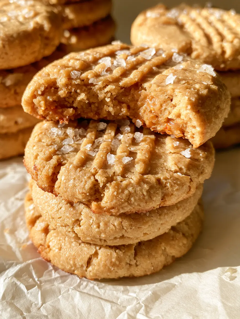 Healthy Peanut Butter Cookies with Oat Flour and Sea Salt 3 Close-up of a healthy peanut butter cookie snapped in half showing a moist, fudgy center and golden edges.