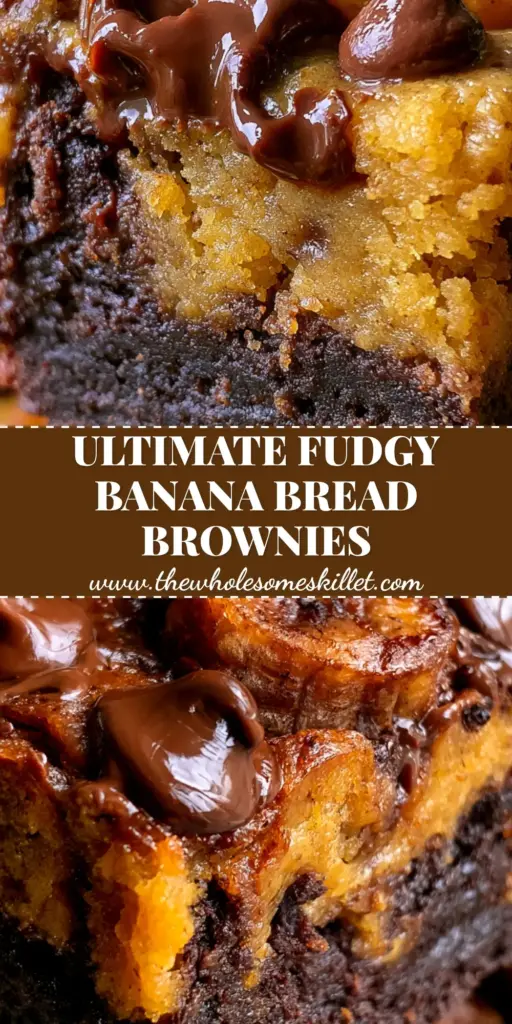 Banana Brownies: The Ultimate Marbled Fudgy Banana Bread Bars 4 A stack of thick banana brownies with caramelized banana slices and melting chocolate chips on top. (banana brownies)