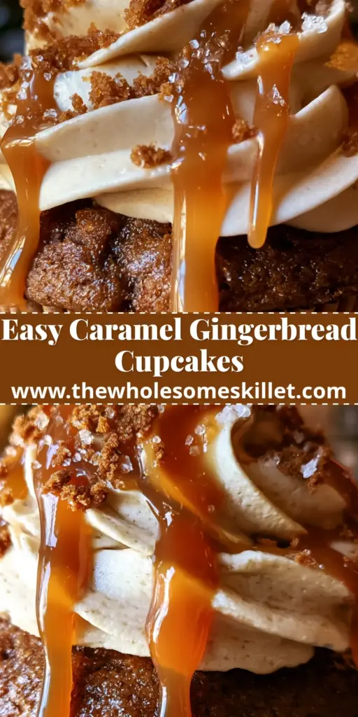 Gingerbread Latte Cupcakes with Espresso Buttercream and Salted Caramel 4 A close-up of a decadent gingerbread latte cupcake with high espresso buttercream frosting and salted caramel drips held in a brown paper liner.