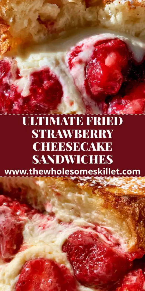 Strawberry Cheesecake Sandwiches: The Ultimate Stuffed Brioche Treat 4 A stack of strawberry cheesecake sandwiches with oozing cream cheese filling and bright red berries on a rustic plate.