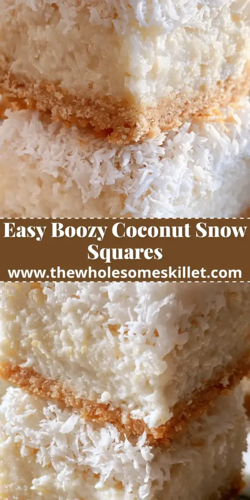 A tall stack of Coconut Snow Squares on a marble surface, showing the golden butter crust and white rum fudge middle. (coconut snow squares)