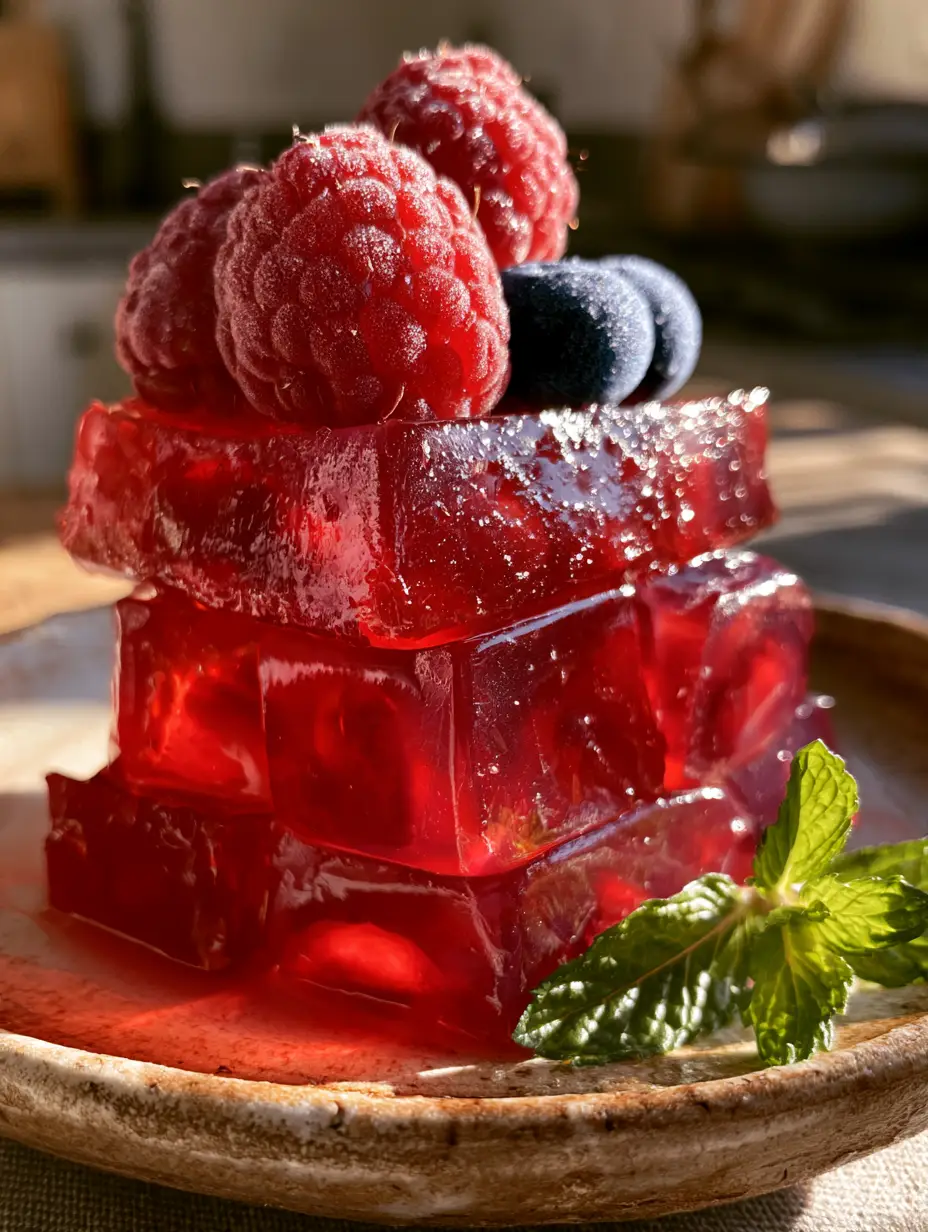 A handheld smartphone photo showing the translucent internal glow of gut healing jello in sunlight.