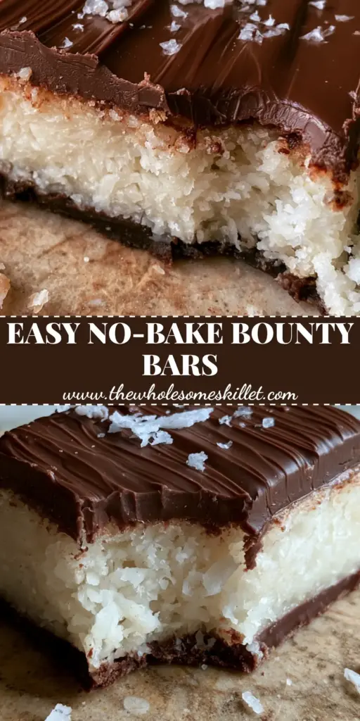A stack of homemade bounty bars with distinct coconut and chocolate layers on a rustic background.