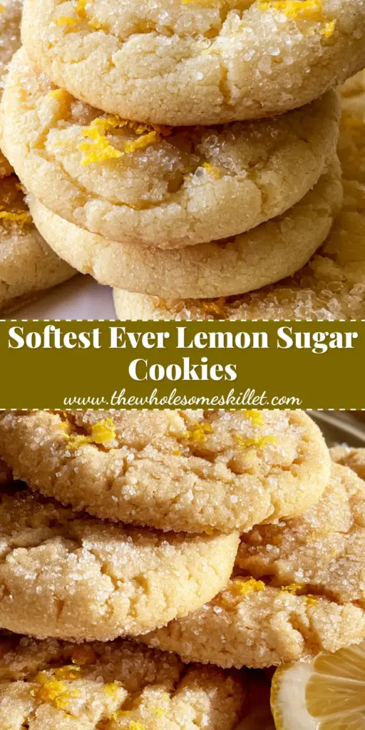 A tall stack of thick lemon sugar cookies on white parchment paper showing vibrant yellow zest and sugar crystals.