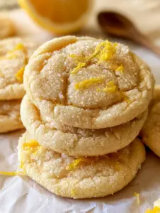Smartphone photo of thick lemon sugar cookies with a crackled surface and sparkling sugar crystals.