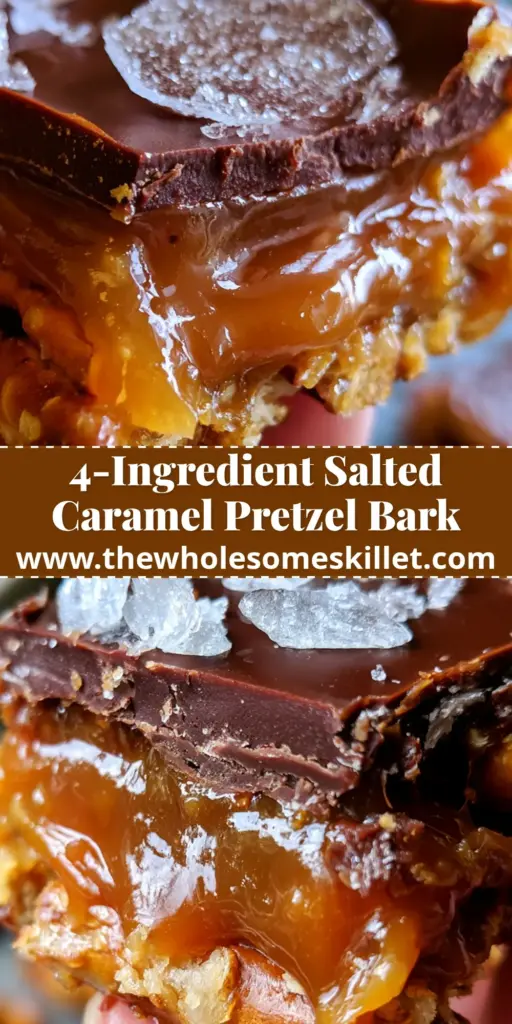 Salted Caramel Pretzel Crack with Dark Chocolate and Flaky Sea Salt 4 A close-up vertical shot of salted caramel pretzel crack pieces stacked together, showing layers of golden pretzels, amber caramel, and dark chocolate with sea salt. (salted caramel pretzel crack)