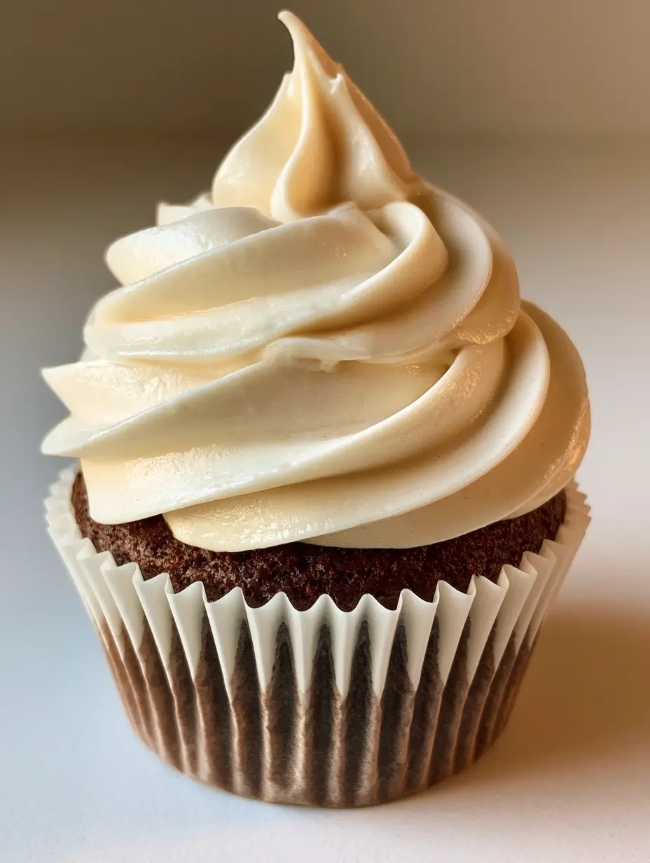 Pudding Frosting: The Ultimate Silk-Smooth Vanilla Buttercream Recipe 3 Handheld photo of a gourmet chocolate cupcake with a luxurious swirl of light and airy pudding frosting.