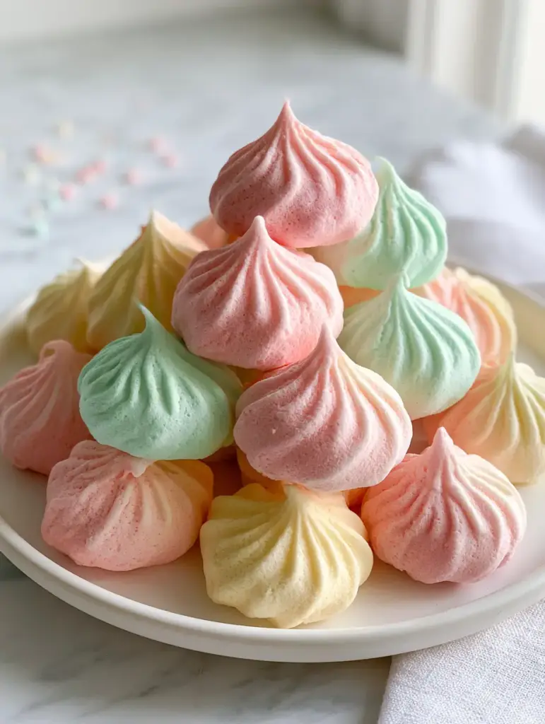 Jello Meringues: The Ultimate Guide to Colorful, Melt-in-Your-Mouth Pastel Cookies 1 A collection of mint green and lemon yellow jello meringues on a marble countertop with soft morning light.