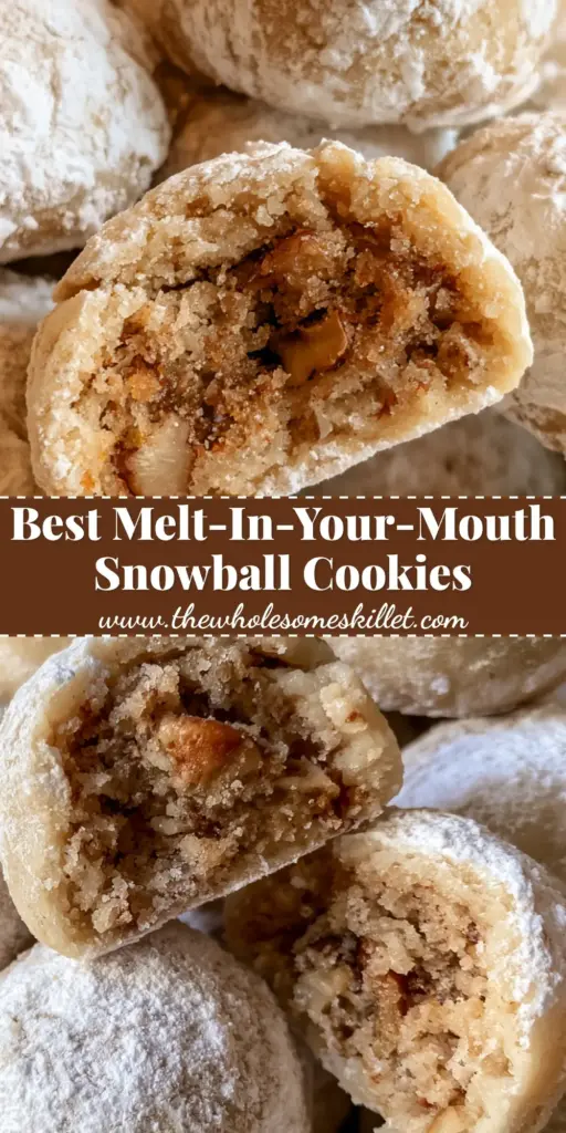 Mexican Wedding Cookies: The Ultimate Buttery Toasted Pecan Recipe 4 A towering pile of mexican wedding cookies coated in white sugar with a broken cookie showing toasted pecan bits.