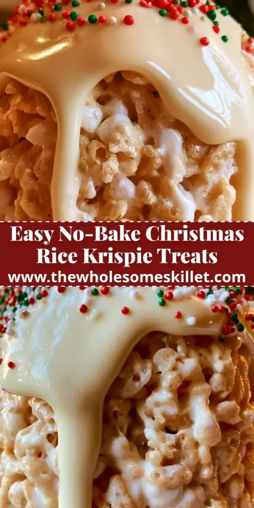 A close-up shot of festive rice krispie truffles with glossy white chocolate ganache and Christmas nonpareils on parchment paper. (rice krispie truffles)