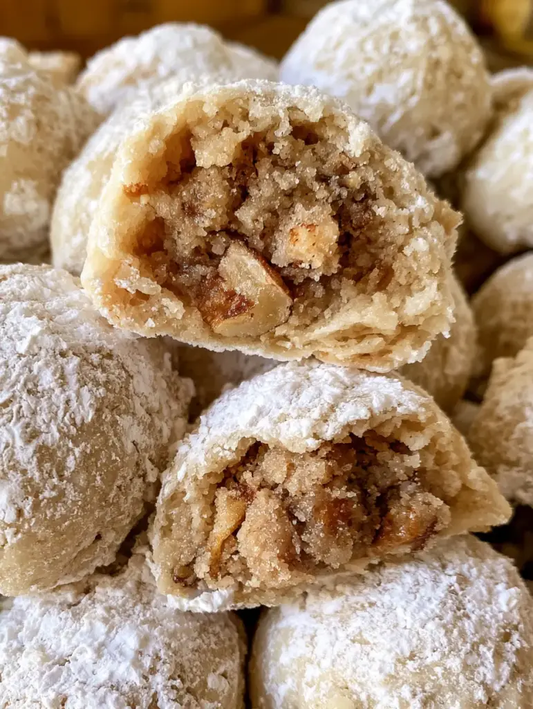Mexican Wedding Cookies: The Ultimate Buttery Toasted Pecan Recipe 2 Macro shot of mexican wedding cookies showing a crumbly interior and thick powdered sugar coating.