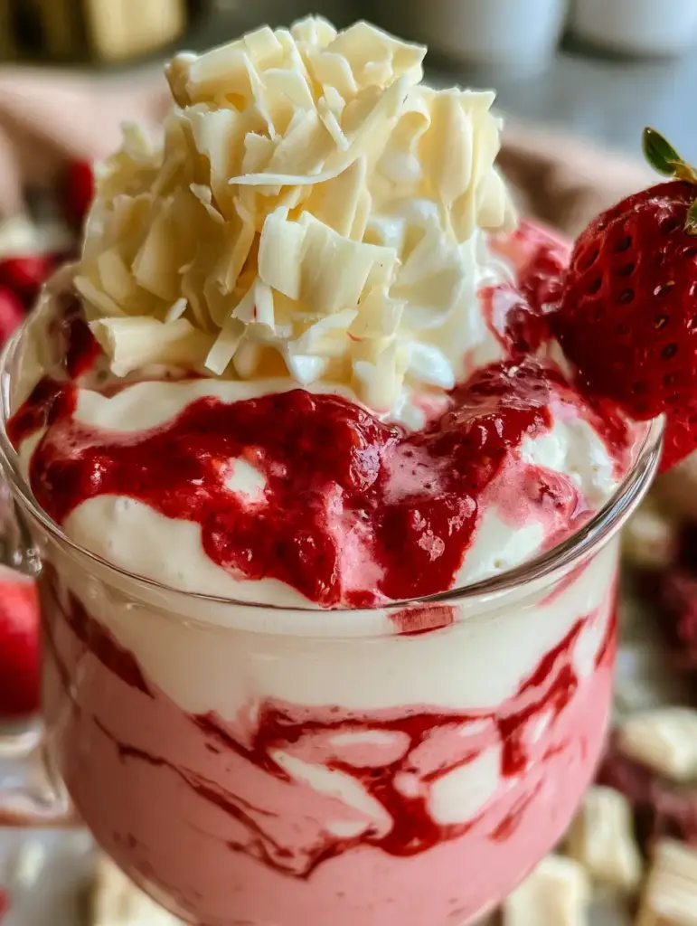 Strawberry Hot Cocoa: A Creamy Homemade Pink White Chocolate Treat 1 A handheld smartphone photo showing a close-up of white chocolate curls on top of a pink strawberry hot cocoa.