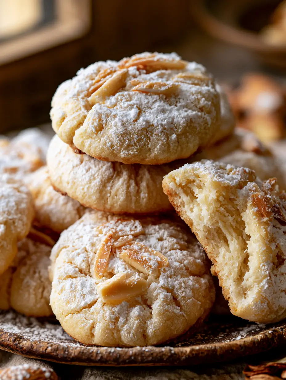 Almond Ricotta Cookies: The Ultimate Soft and Chewy Italian Classic 3 Close-up handheld photo of almond ricotta cookies showing the thick, soft texture and toasted almond toppings. (almond ricotta cookies)