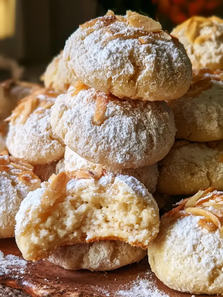 Almond Ricotta Cookies: The Ultimate Soft and Chewy Italian Classic 1 A broken almond ricotta cookie revealing a moist and chewy interior texture with a rustic linen background.