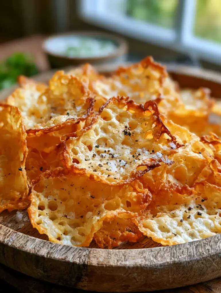 Cottage Cheese Chips: The Ultimate Crispy High-Protein Snack Secret 1 Top-down view of cottage cheese chips served with ranch dip and fresh dill under natural sunlight.