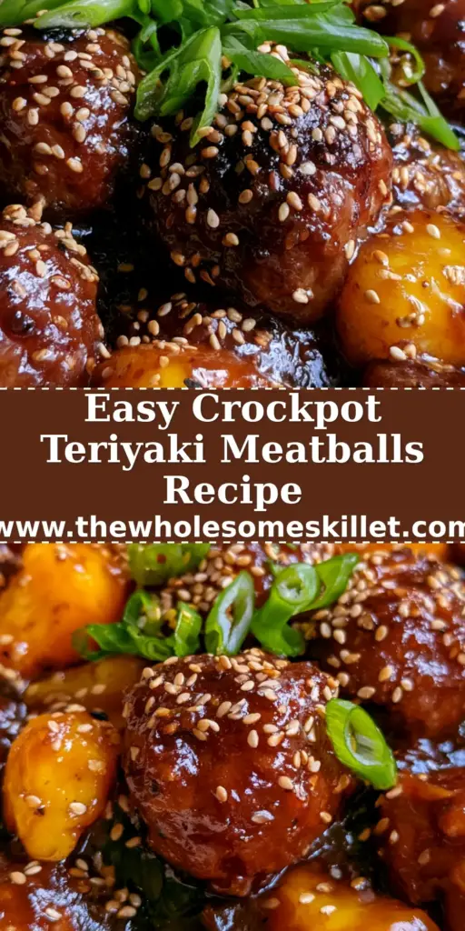 Teriyaki Pineapple Meatballs: The Ultimate Slow Cooker Sticky Glaze Recipe 4 Extreme close-up of glossy teriyaki pineapple meatballs in a slow cooker with sesame seeds and scallions.