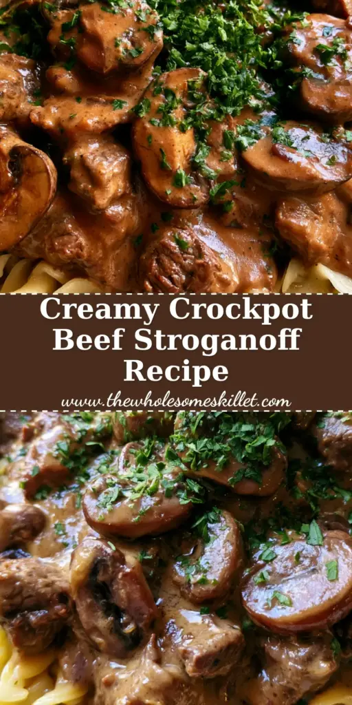 Beef Stroganoff with Fork-Tender Chuck Roast and Velvety Cream Sauce 3 A close-up shot of a steaming ceramic bowl filled with beef stroganoff, showing succulent beef chunks, thick mushroom slices, and glossy cream sauce over wide egg noodles with fresh parsley garnish.