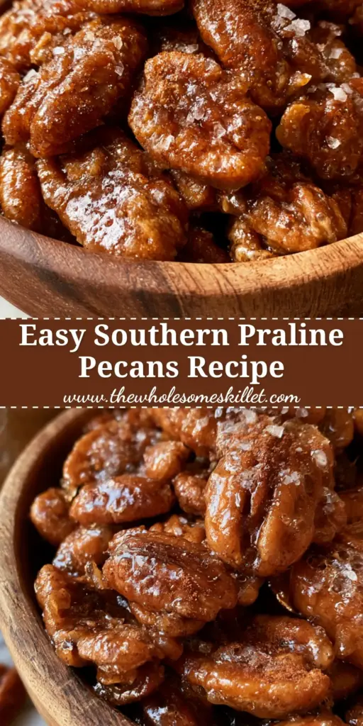 Glazed Praline Pecans: The Ultimate Southern-Style Candied Nut Recipe 4 A close-up of a heap of glazed praline pecans in a wooden bowl with visible coarse sea salt and cinnamon dusting.