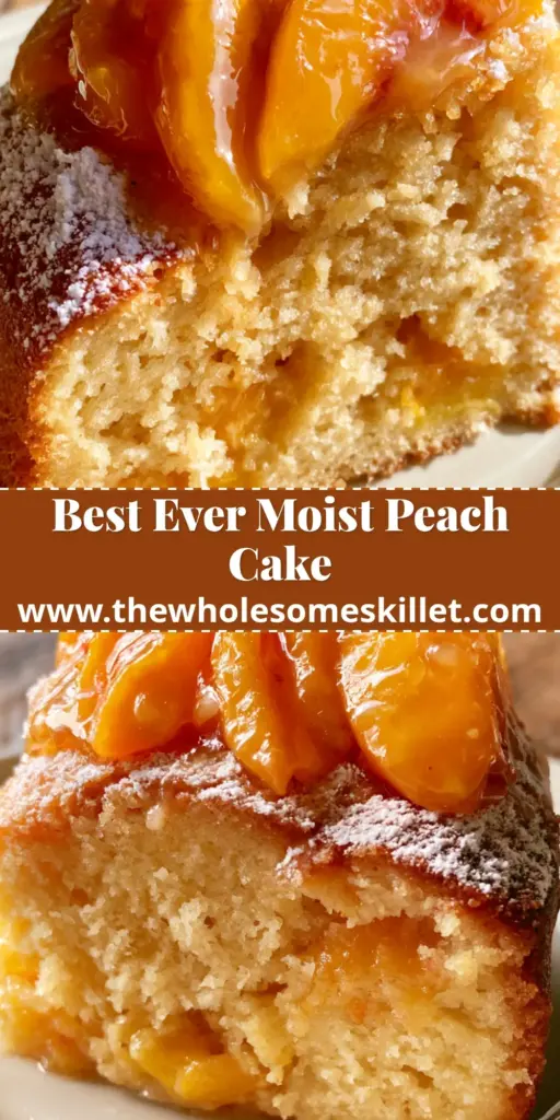 Peach Cake: The Ultimate Moist Summer Dessert with Honey-Glazed Fruit 4 A thick slice of fresh peach cake with a buttery golden crumb and honey-glazed peaches on a vintage plate. (peach cake)