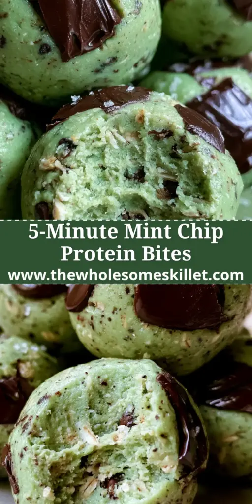 Mint Chip Protein Bites: The Ultimate Fudgy No-Bake Snack 3 A stack of pale green mint chip protein bites on a ceramic plate with dark chocolate chunks and sea salt flakes.