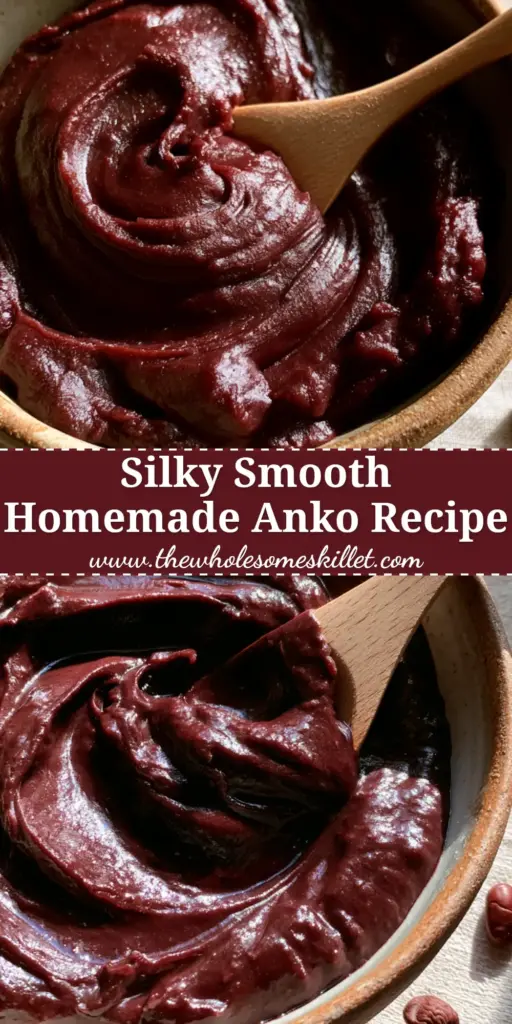 Red Bean Paste Recipe: How to Make Silky Smooth Homemade Anko 4 A close-up of glossy dark burgundy red bean paste in a rustic ceramic bowl with scattered adzuki beans.
