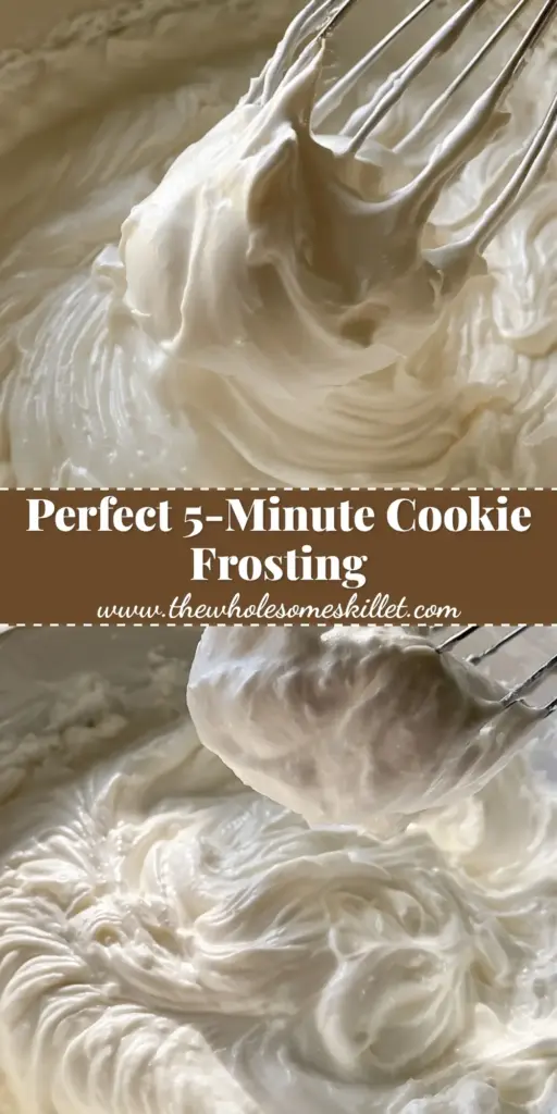 A top-down view of thick, glossy white sugar cookie frosting in a bowl next to decorated cookies.