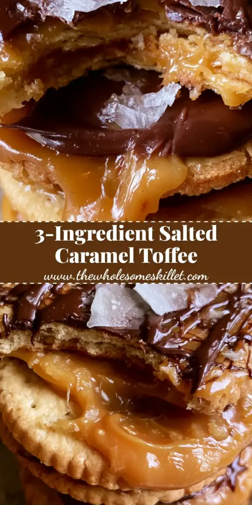 A stack of caramel cracker toffee with golden caramel and dark chocolate drizzle on a wooden board. (caramel cracker toffee)