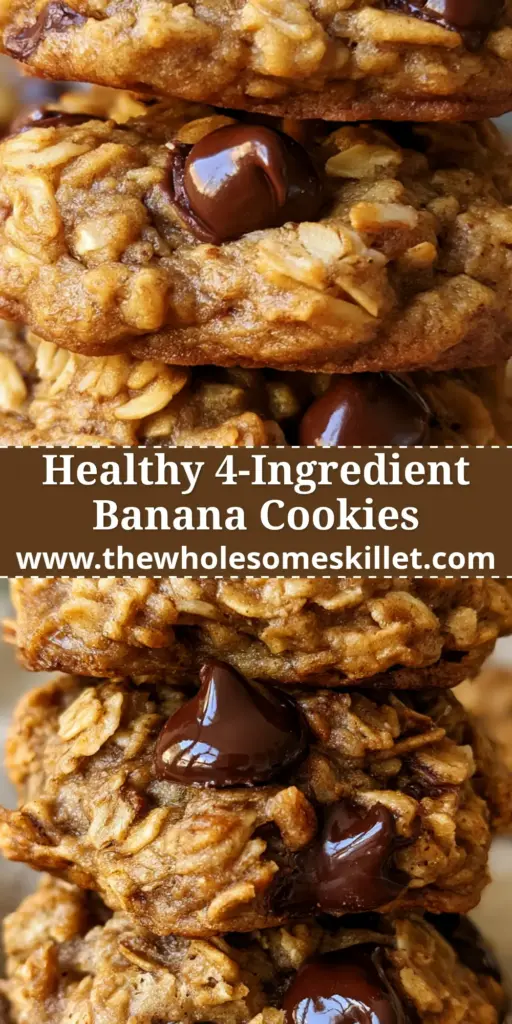 A stack of three thick banana oatmeal cookies with melty dark chocolate chips on a linen napkin.
