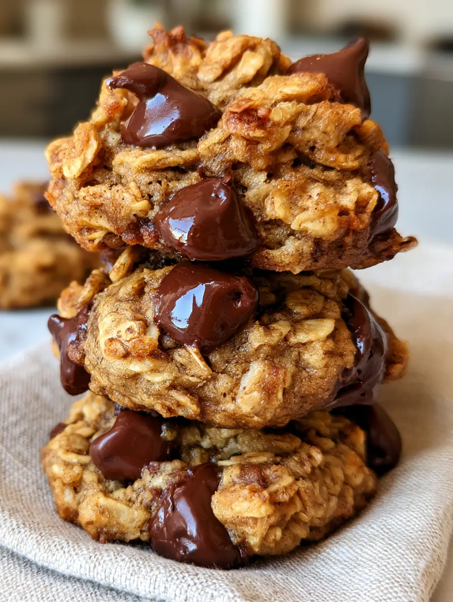 Macro close-up of thick golden-brown banana oatmeal cookies showing texture of toasted oats. (banana oatmeal cookies)