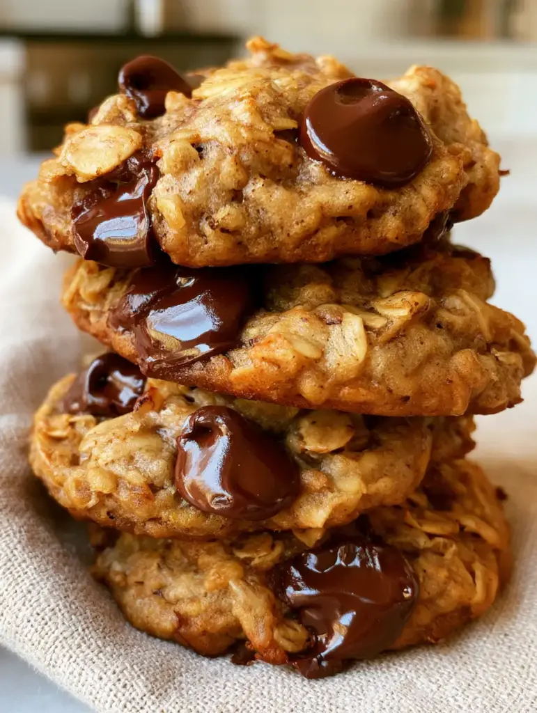 Smartphone style photo of banana oatmeal cookies on a linen napkin in a modern kitchen.