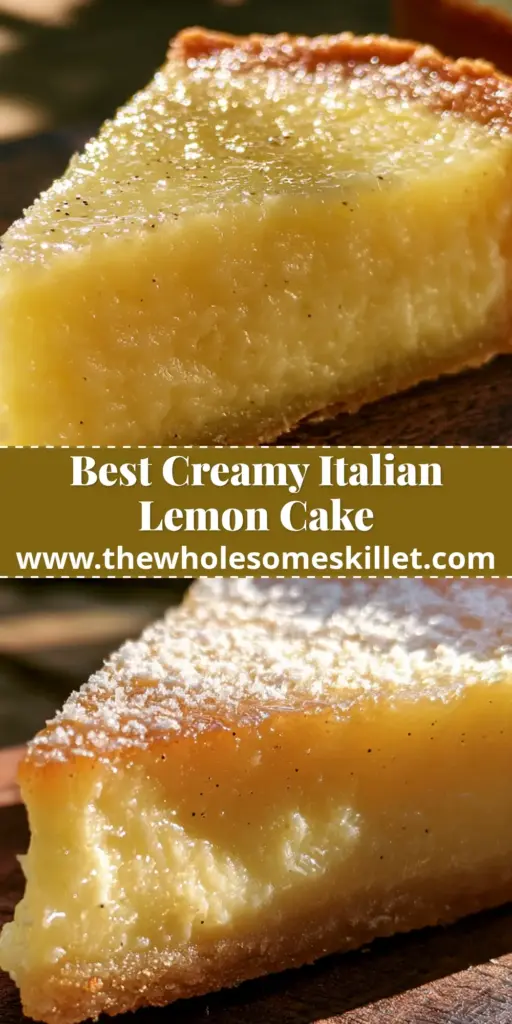 Lemon Custard Cake with a Golden Buttery Shortcrust 4 A thick slice of Italian lemon custard cake with a glistening yellow filling and golden crust on a rustic wooden board. (lemon custard cake)