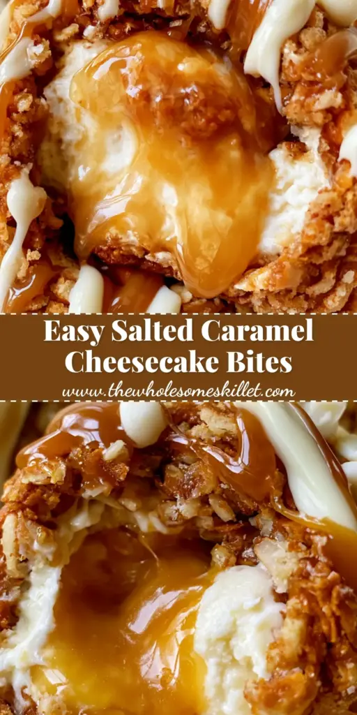 A stack of caramel pretzel cheesecake truffles with white chocolate drizzles and mini chips on a marble surface.