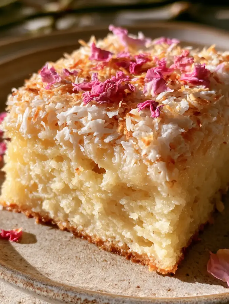 A smartphone photo showing the marble texture and fluffy sponge of a coconut ricotta cake decorated with rose petals.