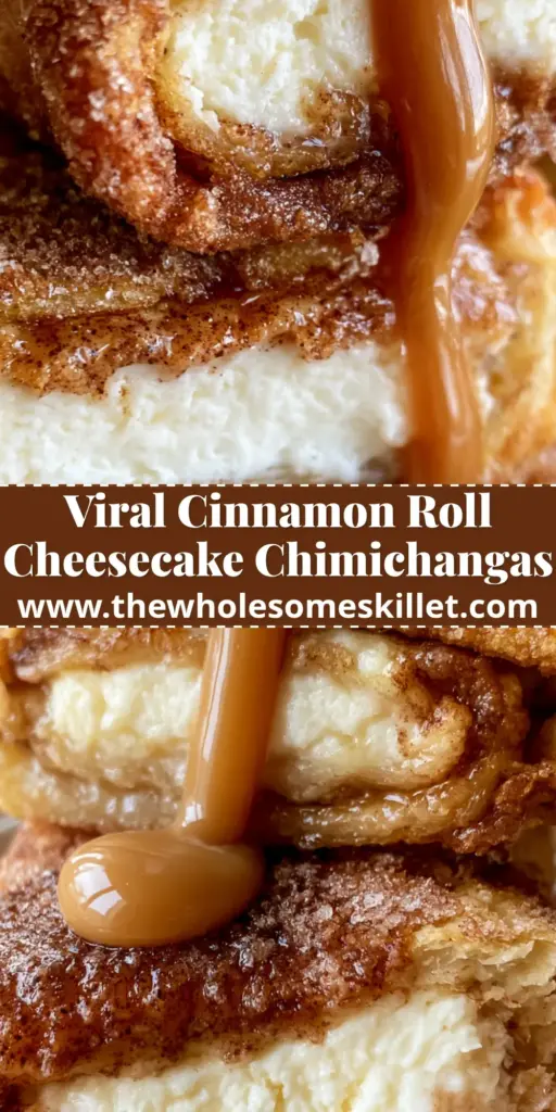 Cheesecake Chimichangas with Salted Caramel and Cinnamon Sugar 4 A stack of crispy cheesecake chimichangas dusted in cinnamon sugar and drizzled with thick salted caramel sauce.