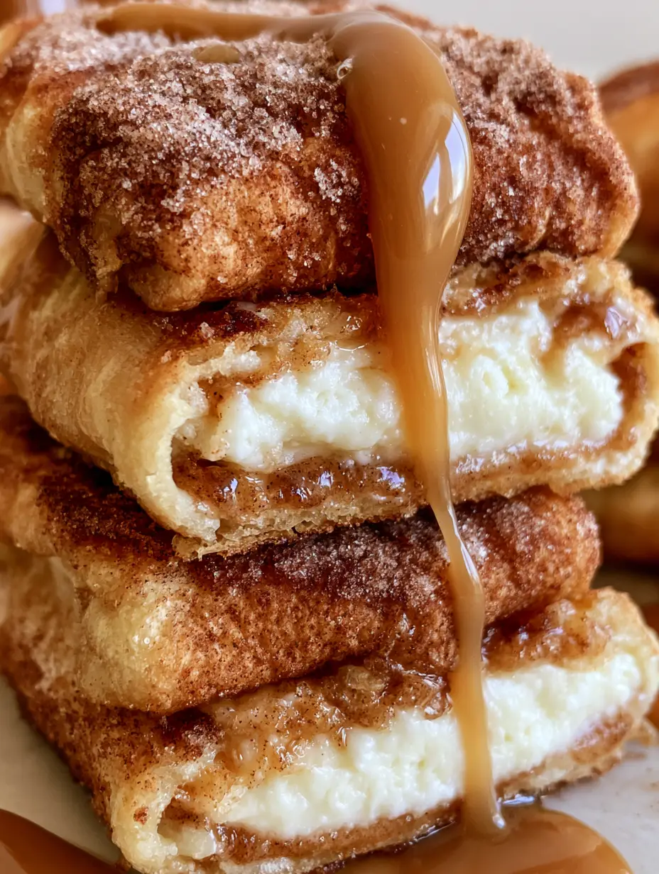 Cheesecake Chimichangas with Salted Caramel and Cinnamon Sugar 3 A handheld smartphone photo showing the layers of a fried cheesecake chimichanga with a creamy white center.