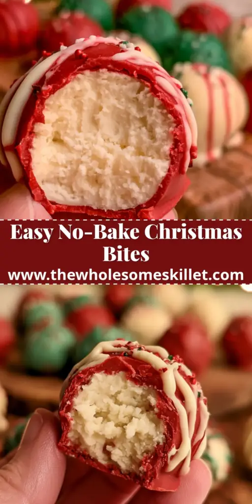 Cheesecake Truffles: The Ultimate No-Bake Holiday Dessert Recipe 4 A close-up vertical shot of red and green cheesecake truffles arranged on a festive holiday platter, featuring white chocolate drizzles and sprinkles. (cheesecake truffles)