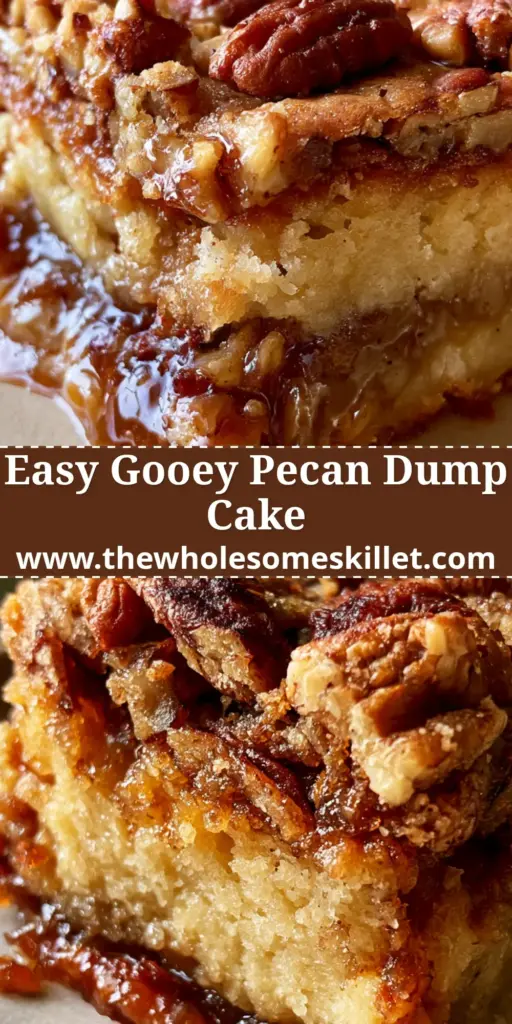 Pecan Pie Dump Cake: The Ultimate Gooey, Buttery Holiday Dessert 4 A rustic overhead shot of a golden pecan pie dump cake in a baking dish with whole toasted pecans and a dusting of sugar.