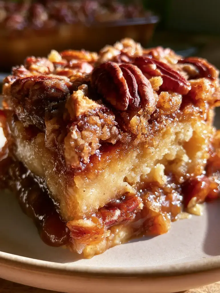 Pecan Pie Dump Cake: The Ultimate Gooey, Buttery Holiday Dessert 1 A smartphone photo of pecan pie dump cake featuring golden yellow cake crumbs and toasted whole pecans in morning light.