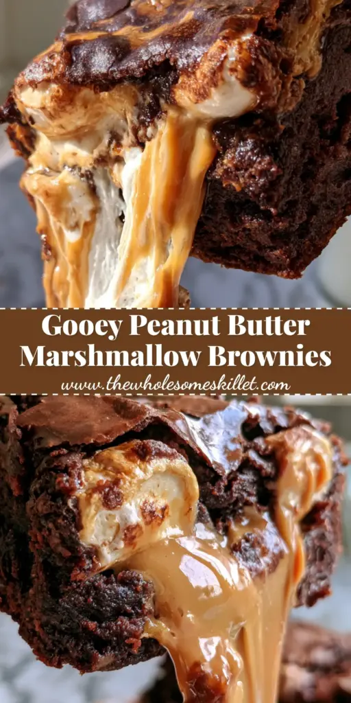 Fluffernutter Brownies with a Fudgy Dark Chocolate Base 4 A stack of thick fluffernutter brownies showing creamy peanut butter swirls and melted marshmallow fluff with a crackly top.