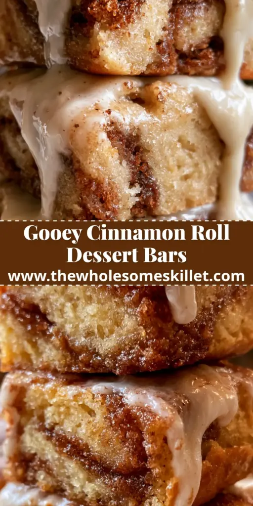 Cinnamon Roll Bars: The Ultimate Gooey, Thick, and Easy Recipe 4 A tall stack of three thick cinnamon roll bars with glossy white cream cheese frosting dripping down the sides.