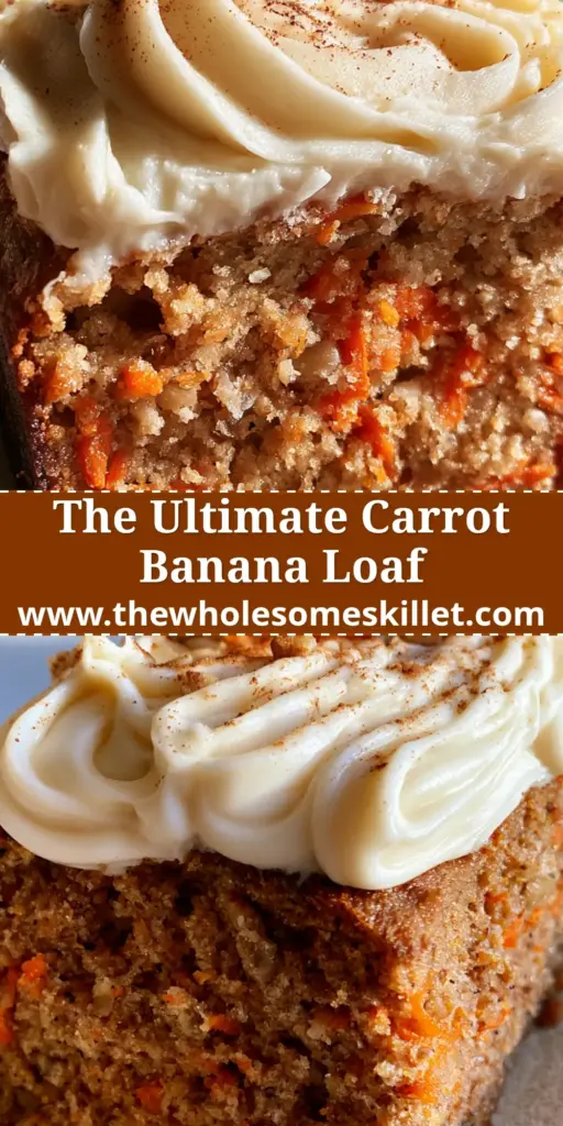 A thick slice of carrot cake banana bread with thick cream cheese frosting and carrot curls on a ceramic plate.