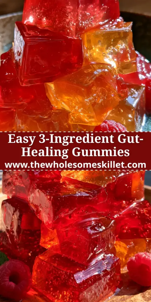 Healthy Gelatin Snacks with Fresh Raspberries and Mint 4 A tall stack of ruby red and golden honey-hued healthy gelatin snacks garnished with fresh mint and raspberries on a rustic ceramic plate.