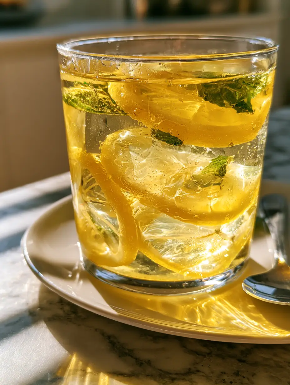 Gelatin Drink: Refreshing Lemon and Honey Gut-Healing Jelly 3 Vibrant lemon and honey gelatin jelly served in a glass on a marble countertop. (gelatin drink)