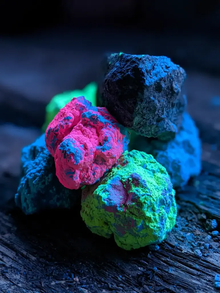 Glowing Moon Rocks: The Ultimate DIY Guide to Vibrant Neon Galactic Decor 2 Handheld photo of vibrant neon glowing moon rocks with thick layers of pink and green paint. (glowing moon rocks)